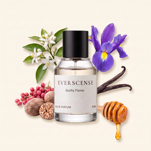 Guilty Flame eau de parfum van Everscense met de noten oranjebloesem, roze peper, nootmuskaat, iris en vanille en een druppel honing