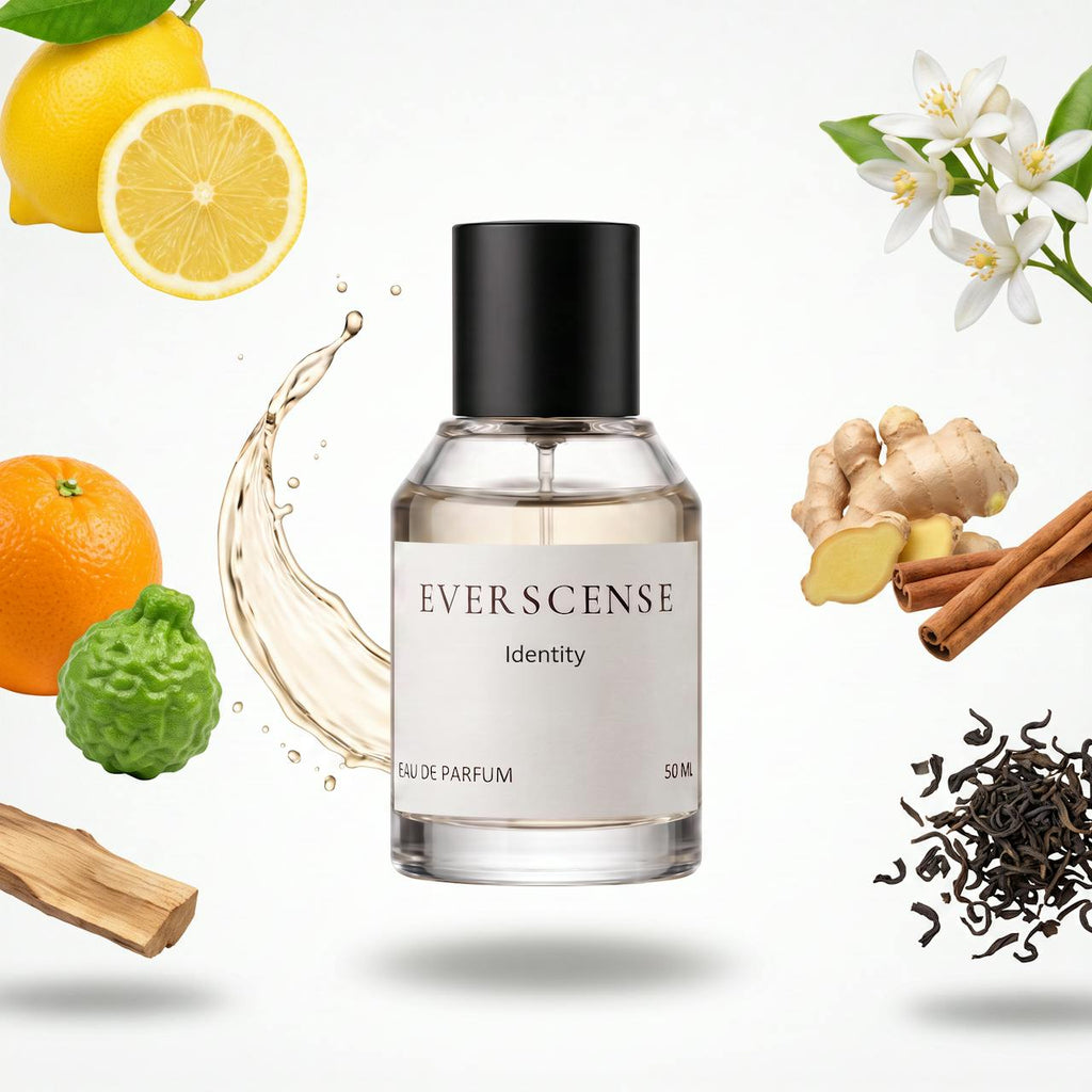 Identity eau de parfum 50ml met citroen, bergamot, neroli, gember, kaneel en zwarte thee